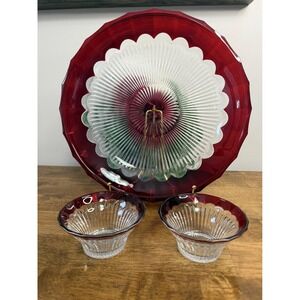 Vintage Mikasa Ruby Flash Platter Serving Bowls Set Holiday‎ Dining Party Set